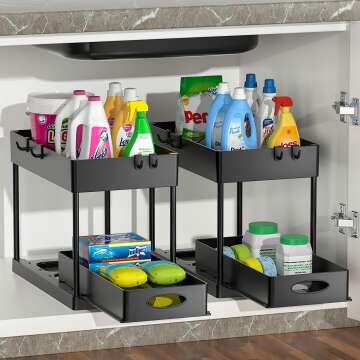 PUILUO Under Sliding Cabinet Organizer - 2 Tier Storage