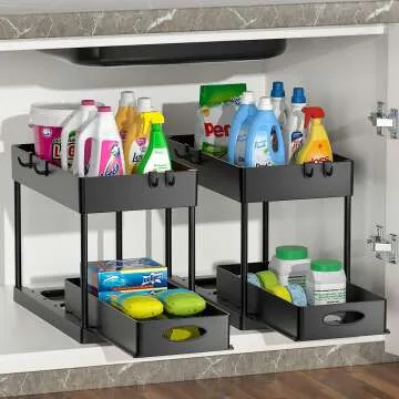 PUILUO Under Sliding Cabinet Organizer - 2 Tier Storage