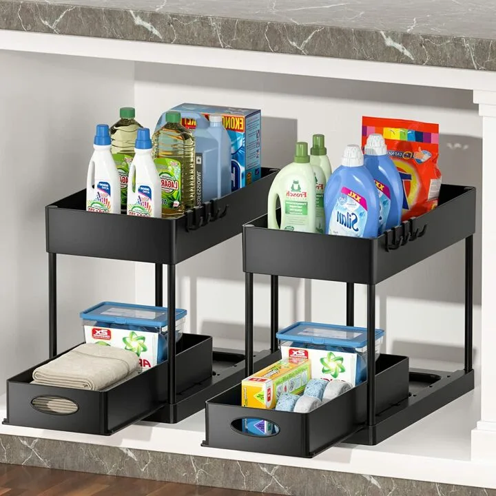 PUILUO Under Sliding Cabinet Organizer - 2 Tier Storage