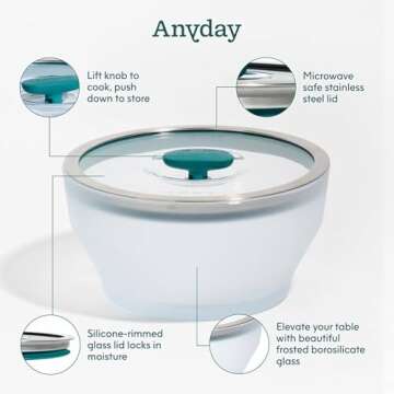 Anyday Cookware Microwave Dish Everyday Set With 4 Microwave-Safe Glass Storage Containers with Lids, 7.9" Large Deep Dish, 8.7” Large Shallow Dish, 6.3" Medium Deep Dish & 7.1" Medium Shallow Dish