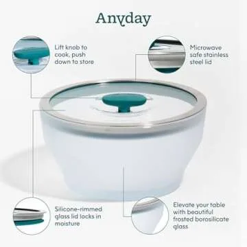 Anyday Cookware Microwave Dish Everyday Set With 4 Microwave-Safe Glass Storage Containers with Lids, 7.9" Large Deep Dish, 8.7” Large Shallow Dish, 6.3" Medium Deep Dish & 7.1" Medium Shallow Dish