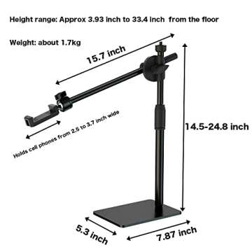 HVAYING Overhead Phone and Camera Mount Stand for YouTube Live Video Cooking Makeup and Crafts - Compatible with iPhone Logitech Webcam