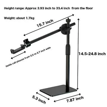 HVAYING Overhead Phone and Camera Mount Stand for YouTube Live Video Cooking Makeup and Crafts - Compatible with iPhone Logitech Webcam