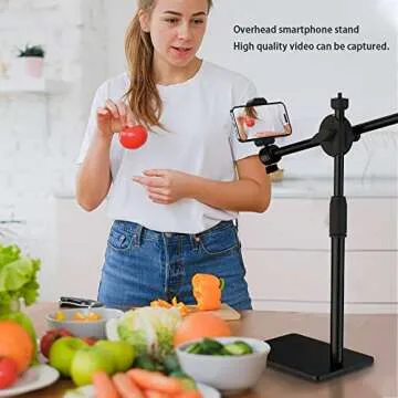 HVAYING Overhead Phone and Camera Mount Stand for YouTube Live Video Cooking Makeup and Crafts - Compatible with iPhone Logitech Webcam