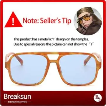 Breaksun Retro Aviator Sunglasses for Women Men Trendy Classic 70s Square Aviator Sun Glasses Vintag...