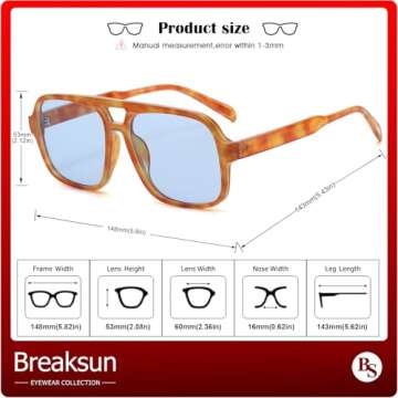 Breaksun Retro Aviator Sunglasses for Unisex - 70s Trendy Style