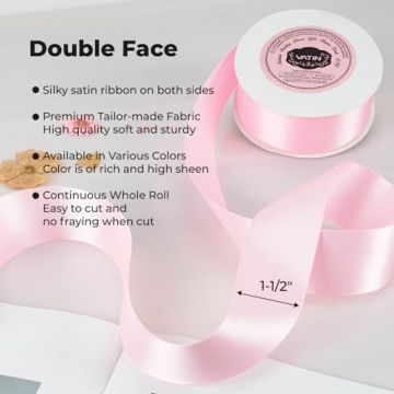 VATIN Pearl Pink Satin Ribbon 1-1/2" 25 Yards for Crafting