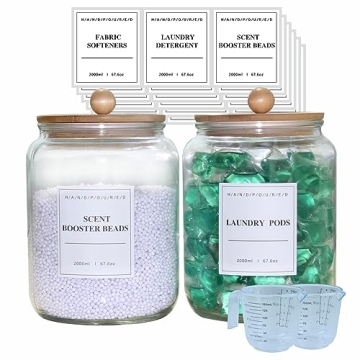 Stylish TAAMOG 2 Pack Glass Jars with Bamboo Lids for Laundry & Storage Organization