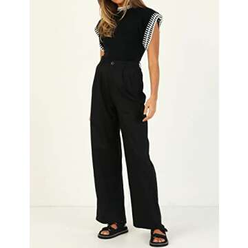 Meladyan Women Ruffle Sleeve Knit Sweater Top Stripe Round Neck Slim Fitted Ribbed Hem Elegant Knitted Pullover Jumper Black