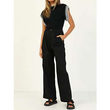 Meladyan Women Ruffle Sleeve Knit Sweater Top Stripe Round Neck Slim Fitted Ribbed Hem Elegant Knitted Pullover Jumper Black