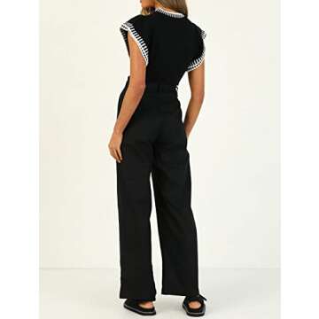 Meladyan Women Ruffle Sleeve Knit Sweater Top Stripe Round Neck Slim Fitted Ribbed Hem Elegant Knitted Pullover Jumper Black