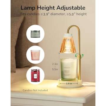 ULG 2-Pack Candle Warmer Lamp with Dimmer, Lamp Candle Heater with 4 Bulbs for 3 Wick Candles, Height Adjustable Candle Melter Light for Scented Wax, for Her/Mom, Amber