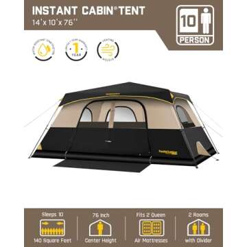 FanttikOutdoor Zeta C10 Pro Camping Tent 10 Person Instant Cabin Tent Setup in 60 Seconds with Rainf...