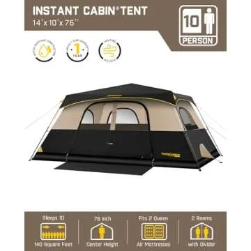 FanttikOutdoor Zeta C10 Pro Camping Tent 10 Person Instant Cabin Tent Setup in 60 Seconds with Rainf...