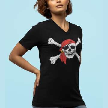Shop4Ever Pirate Skull Crossbones Women's V-Neck T-Shirt