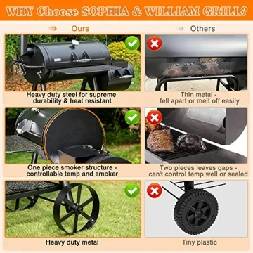 Sophia & William Heavy-Duty Charcoal Smoker for Outdoor BBQs