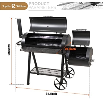 Sophia & William Heavy-Duty Charcoal Smoker for Outdoor BBQs