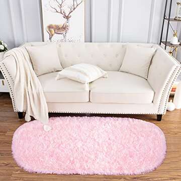 Noahas Ultra Soft Fluffy Rugs,Pink Area Rugs for Bedroom Shaggy Oval 2.6' x 5.3' Kids Bedroom Fuzzy ...