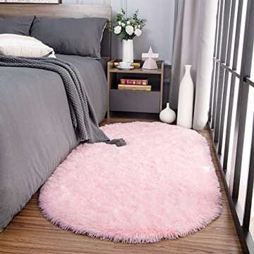 Noahas Ultra Soft Fluffy Rugs,Pink Area Rugs for Bedroom Shaggy Oval 2.6' x 5.3' Kids Bedroom Fuzzy Bedside Small Carpet Aesthetic,Nursery Rug for Baby,Room Decor for Teen Girls