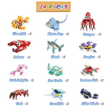24 Pack Valentines Day Gifts for Kids School Sea Animal Buildings Blocks With Valentines Cards, Vale...
