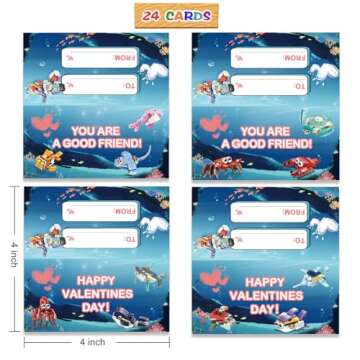 24 Pack Valentines Day Gifts for Kids School Sea Animal Buildings Blocks With Valentines Cards, Valentines for Kids Class, Classroom Prize Exchange Greeting Cards Boys Girls Party Favors (Type A)