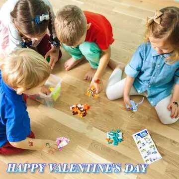 24 Pack Valentines Day Gifts for Kids School Sea Animal Buildings Blocks With Valentines Cards, Valentines for Kids Class, Classroom Prize Exchange Greeting Cards Boys Girls Party Favors (Type A)