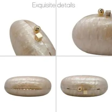 GSYPS Acrylic Evening Clutch Bag for Women Shell Shape Shoulder Crossbody Bag Glitter Marble Purse Handbag Champagne 1