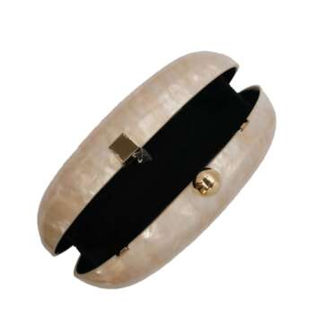 GSYPS Acrylic Evening Clutch Bag for Women Shell Shape Shoulder Crossbody Bag Glitter Marble Purse Handbag Champagne 1