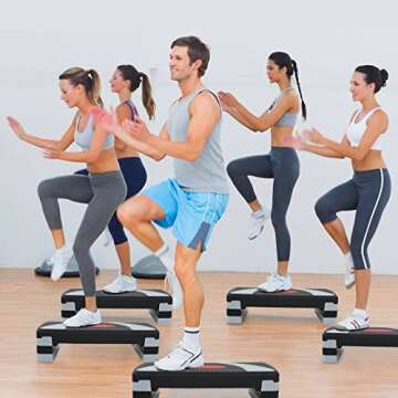 JungleA 31" Aerobic Step Platform, 3 Levels Adjustable Height Steppers For Exercise at Home Gym, Cardio Workout Step Platform Bench, 4 Stackable Risers, Non Slip Fitness Stepper Up Box,