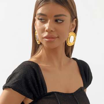 Two Tone Gold Silver Tear Drop Earrings for Women Teardrop Front and Back Dangle Earrings Double Sided Stud Earrings Jewelry Gift (Round)