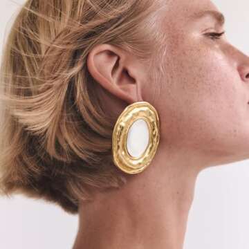 Two Tone Gold Silver Tear Drop Earrings for Women Teardrop Front and Back Dangle Earrings Double Sided Stud Earrings Jewelry Gift (Round)