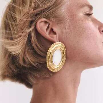 Two Tone Gold Silver Tear Drop Earrings for Women Teardrop Front and Back Dangle Earrings Double Sided Stud Earrings Jewelry Gift (Round)