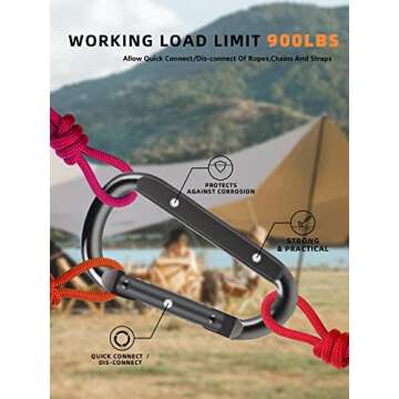 DELSWIN Heavy Duty Caribeaner Carabiner Clip - 900lbs, 3" Caribeener Clips D Shaped Spring Hooks for Hammocks, Camping, Hiking, Dog Leash, Keychains, Outdoors and Gym, Black, 6 PCS