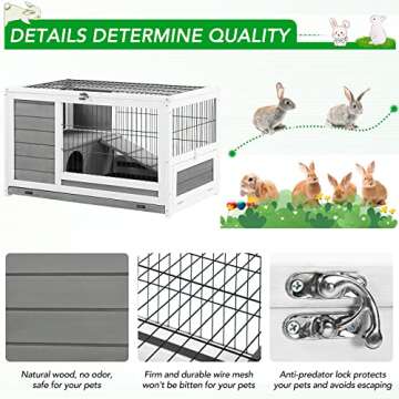 AECOJOY Rabbit Hutch with Deeper No Leak Tray & Run for Small Animals