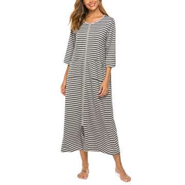 Bloggerlove Moo Moo Dresses for Women Loose Fit Zip-Front Robe House Dress Cotton Short Sleeve Nightgowns Long Length Sleepwear Housecoat