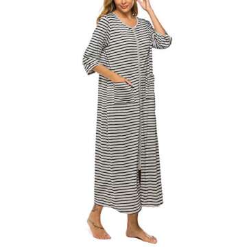 Bloggerlove Moo Moo Dresses for Women Loose Fit Zip-Front Robe House Dress Cotton Short Sleeve Nightgowns Long Length Sleepwear Housecoat