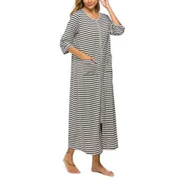Bloggerlove Moo Moo Dresses for Women Loose Fit Zip-Front Robe House Dress Cotton Short Sleeve Nightgowns Long Length Sleepwear Housecoat