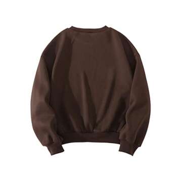 SweatyRocks Women's Casual Sweatshirts Crew Neck Letter Print Long Sleeve Shirts Pullover Tops Chocolate Brown M