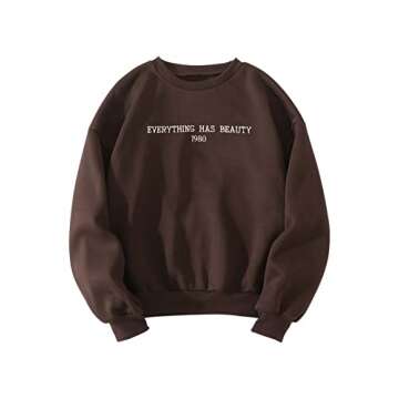 SweatyRocks Women's Casual Sweatshirts Crew Neck Letter Print Long Sleeve Shirts Pullover Tops Chocolate Brown M
