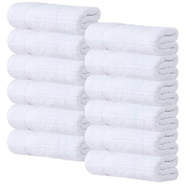 Wealuxe White Hand Towels [12 Pack] Soft Cotton Quick Dry Terry Towels for Gym, Kitchen, Spa