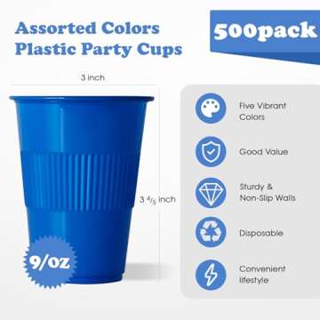 Vibrant 500 Pack Disposable Party Cups in Assorted Colors