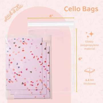 Pack It Chic - (200 Pack) Clear Resealable Cello Poly Bags (4" X 6")