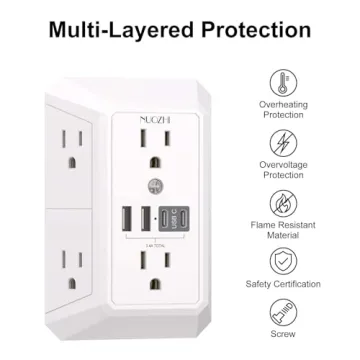 NUOZHI 6 Outlet Surge Protector with USB Ports for Home