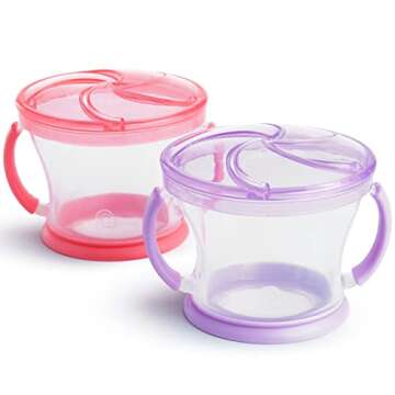 Munchkin® Happy Snacker Snack Catcher and Toddler Weighted Straw Sippy Cup Set, 4 Count, Pink/Purple/Orange