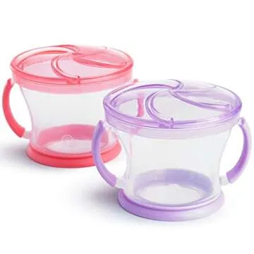 Munchkin® Happy Snacker Snack Catcher and Toddler Weighted Straw Sippy Cup Set, 4 Count, Pink/Purple/Orange