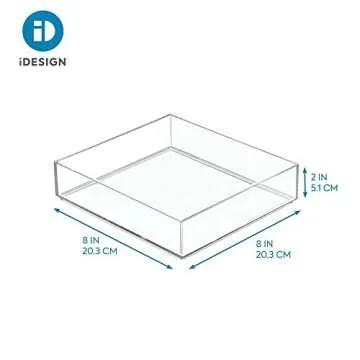 iDesign Decorative Countertop Vanity Tray Organizer for Bathroom, Bedroom, Closet, Entryway, The Clarity Collection – 8" x 8" x 2", Clear