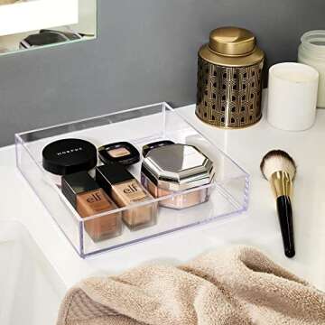 iDesign Decorative Countertop Vanity Tray Organizer for Bathroom, Bedroom, Closet, Entryway, The Clarity Collection – 8" x 8" x 2", Clear