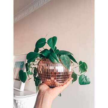 LOVE|EVERYDAY Disco Ball Planter Rose Gold, Hanging Disco Plant Hanger for Indoor Plants, Flowers & ...