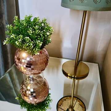 LOVE|EVERYDAY Disco Ball Planter Rose Gold, Hanging Disco Plant Hanger for Indoor Plants, Flowers & Gardening, Sparkly Mirrored Disco Ball Planter Decor