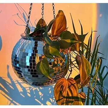 LOVE|EVERYDAY Disco Ball Planter Rose Gold, Hanging Disco Plant Hanger for Indoor Plants, Flowers & Gardening, Sparkly Mirrored Disco Ball Planter Decor